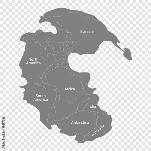 Map of Pangaea with borders of continents photo