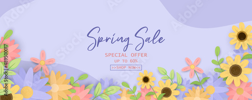Flat design spring sale horizontal banner