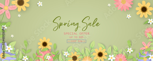 Flat design spring sale horizontal banner