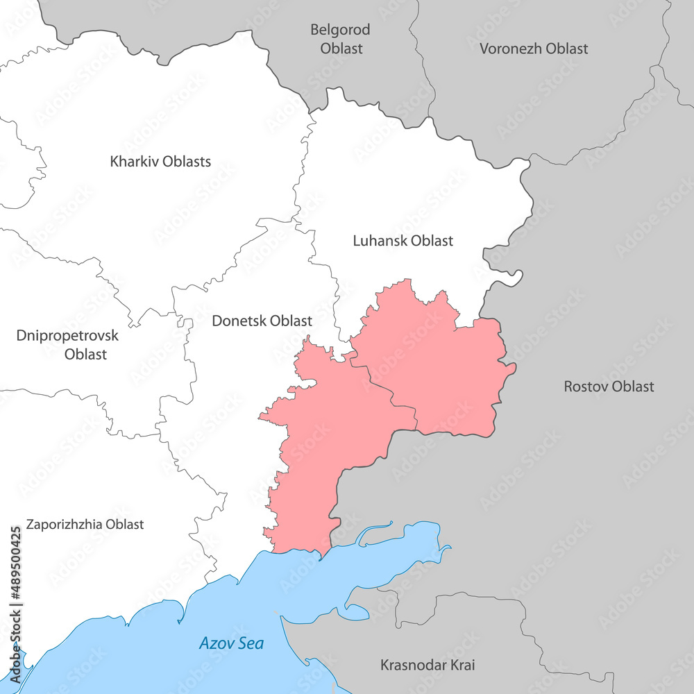 Donetsk and Lugansk regions within Ukraine map template for your design