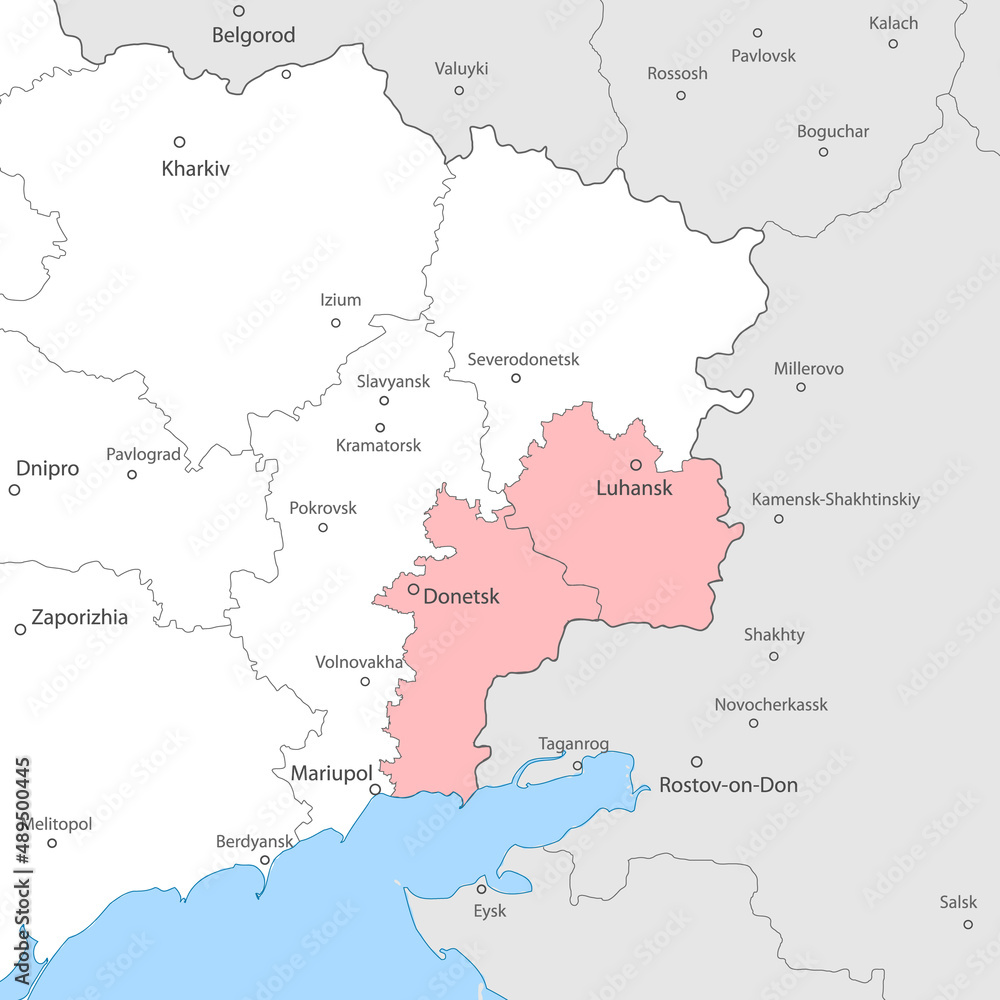 Donetsk and Lugansk regions within Ukraine map template for your design Donetsk and Lugansk regions within Ukraine map template for your design