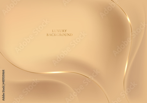 Abstract gold curved lines on satin fabric folds or fluid wave golden background texture