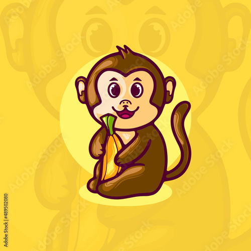 Monkey and Banana Cartoon Character