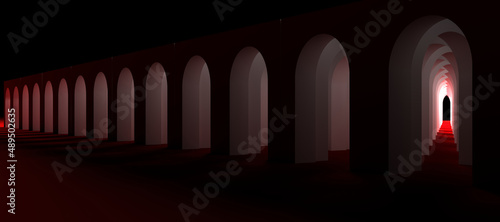 Lots of fabulous red arches. Eastern mood. Fairy tale.