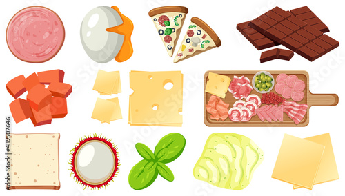 Collection of food ingredients on white background