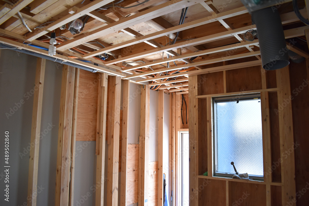 Fototapeta premium 漏水事故の復旧工事、床、フローリング、天井、壁 スケルトン リフォーム