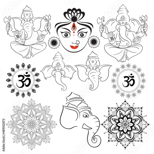 Set of mandala design in different patterns and Indian gods