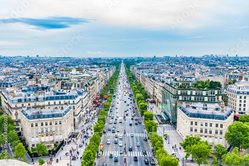View on Avenue des Champs Elysees from Arc de Triomphe in Paris, France