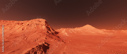 Tela Mars planet landscape scenery, 3d render of imaginary mars planet terrain, orange desert with mountains, realistic science fiction illustration