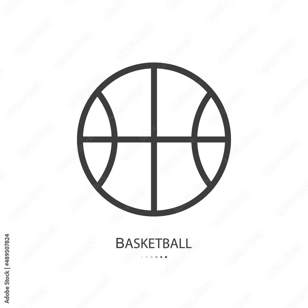 Black line icon of basketball isolated on white background. Vector illustration.