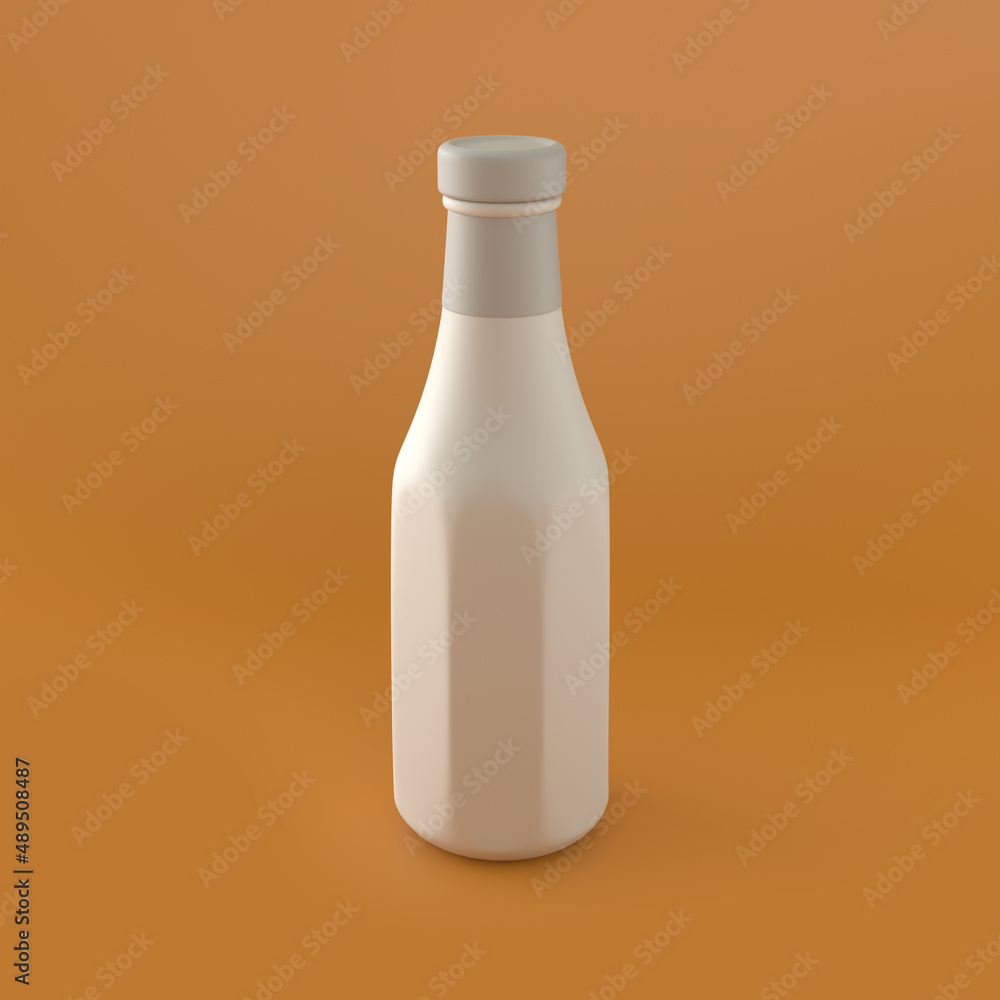 White Ketchup Bottle in Orange Background, 3d Rendering