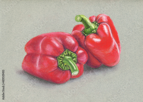 Soft pastel drawing of red bell peppers