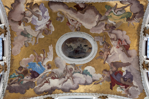 Venezia.Soffitto del Campanile della chiesa dei Carmini, decorato da Ricci Sebastiano. La Gloria del Carmelo photo