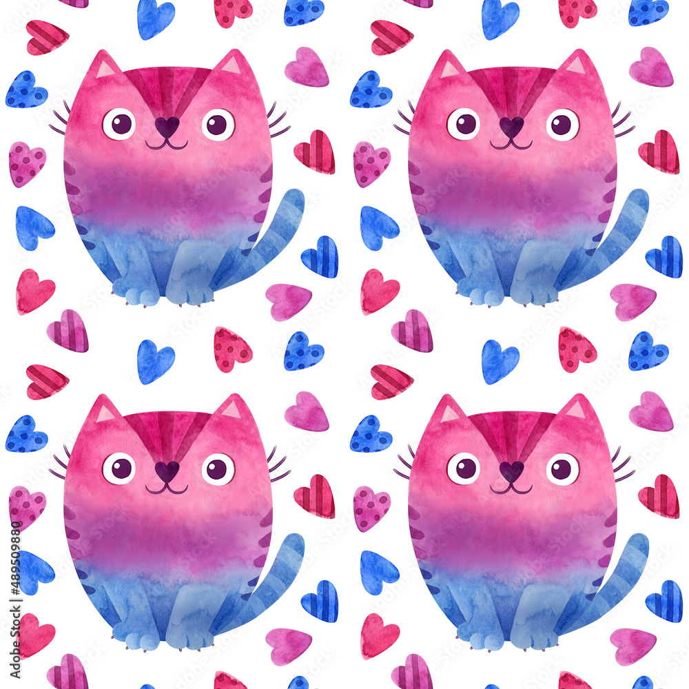 Bisexual pride seamless pattern. LGBT art, rainbow clipart for bisex