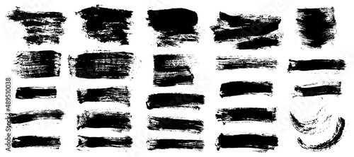 Brush strokes black paint  set of  grunge design elements.  Vector illustration