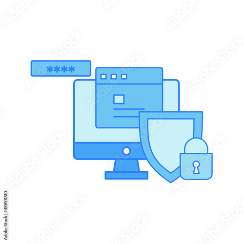 Internet security thin line flat design banner for web. Modern pixel perfect vector illustration concept.