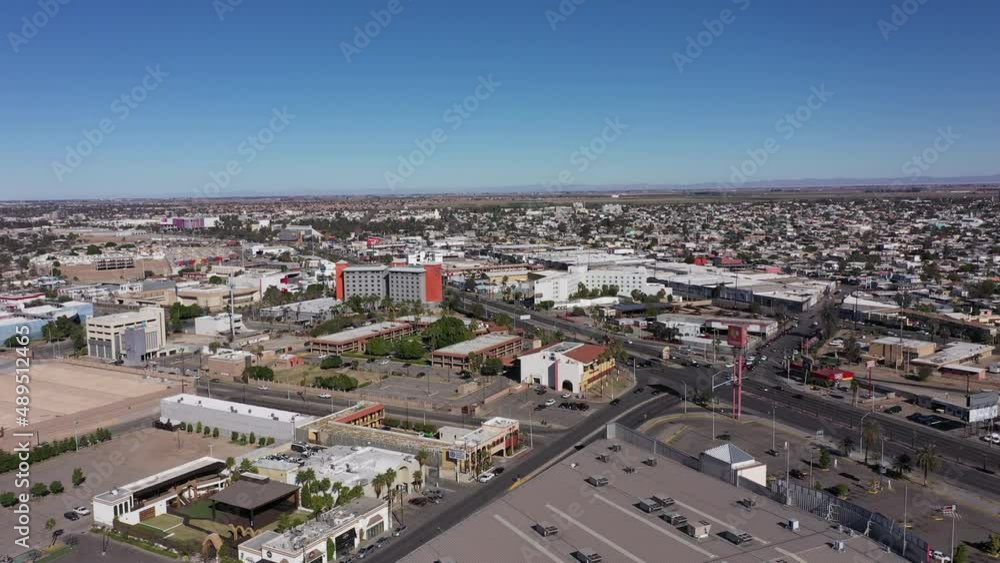 Mexicali, Baja California, Mexico - January 2, 2021: Sun shines on downtown Mexicali. Mexicali, Baja California, Mexico - January 2, 2021: Sun shines on downtown Mexicali.