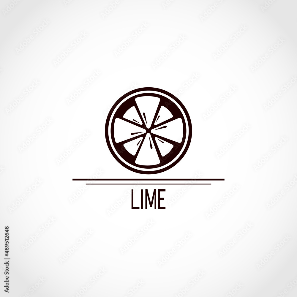 Lime. Logo, emblem. Black and white image. Lime. Logo, emblem. Black and white image.
