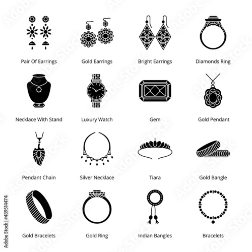 Jewelry Shop Glyph Icons - Solid, Vectors