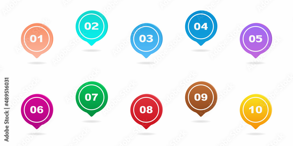 A set of numbers from 1 to 10. Suitable for use as buttons, in the design of business infographics, websites, mobile applications. Vector illustration.