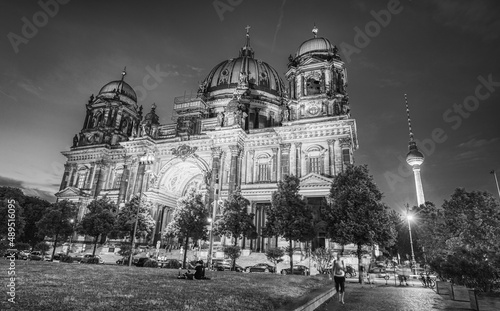 Berlin Cathedral and Lustgarten Park at night Berlin - Germany. Berliner Dom.