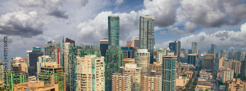 Aerial view of Downtown Vancouver skyline at sunset  British Columbia