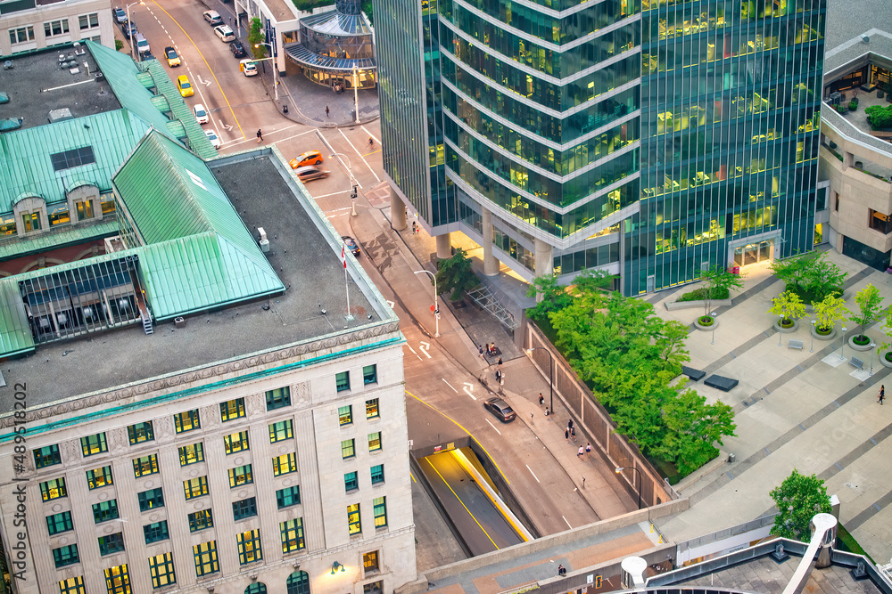 Fototapeta premium Aerial view of Vancouver streets at night from city tower..
