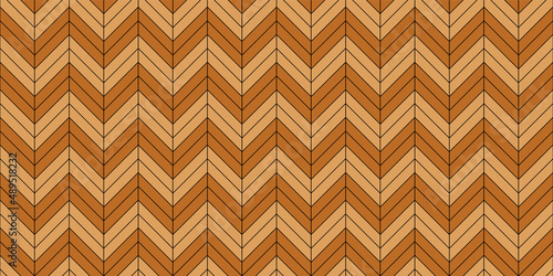 Color herringbone floor seamless pattern with wooden zigzag panels and planks. Brown wooden parquet design texture. Modern interior flooring design. Realistic diagonal texture.