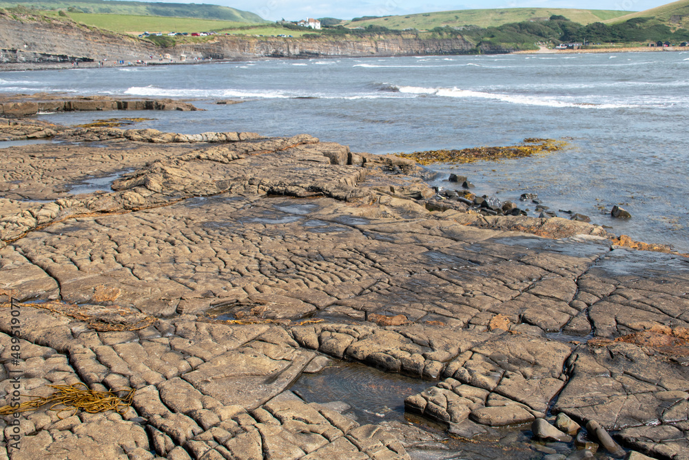 Close up of clay flatbeds/beach at Kimmeridge Bay in Dorset, UK. July 2021 Close up of clay flatbeds/beach at Kimmeridge Bay in Dorset, UK. July 2021