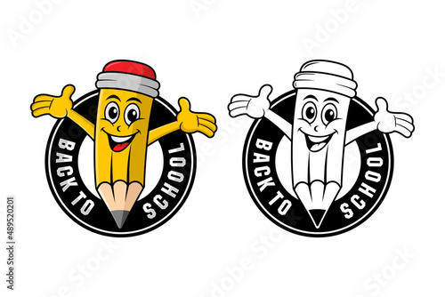 Pencil back to scholl cartoon vector design logo