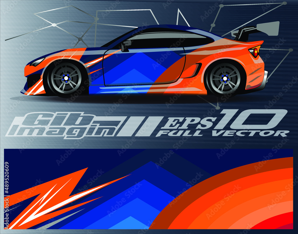 Graphic abstract stripe racing background designs for vehicle, rally, race, adventure and car racing livery