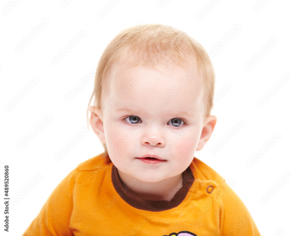 The picture of innocence. Portrait of a cute baby girl looking at the camera against a white background. The picture of innocence. Portrait of a cute baby girl looking at the camera against a white background.