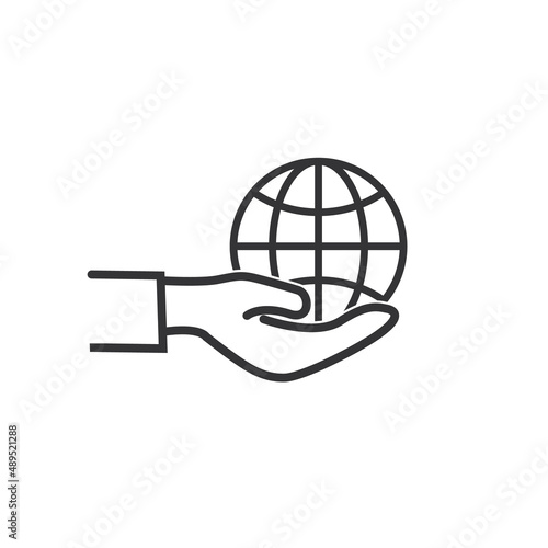 hand symbol line flat icon giving the world, vector illustration