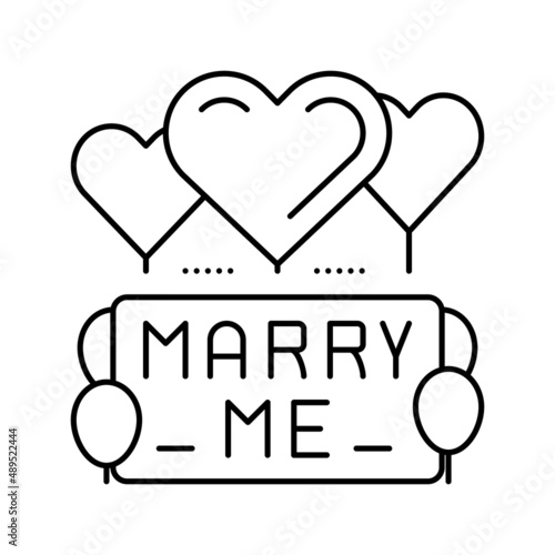proposal marry me balloons line icon vector illustration