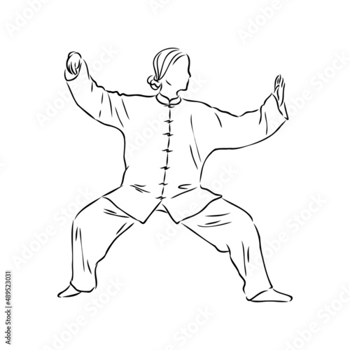 Vector illustration of a guy performing tai chi and qigong exercises