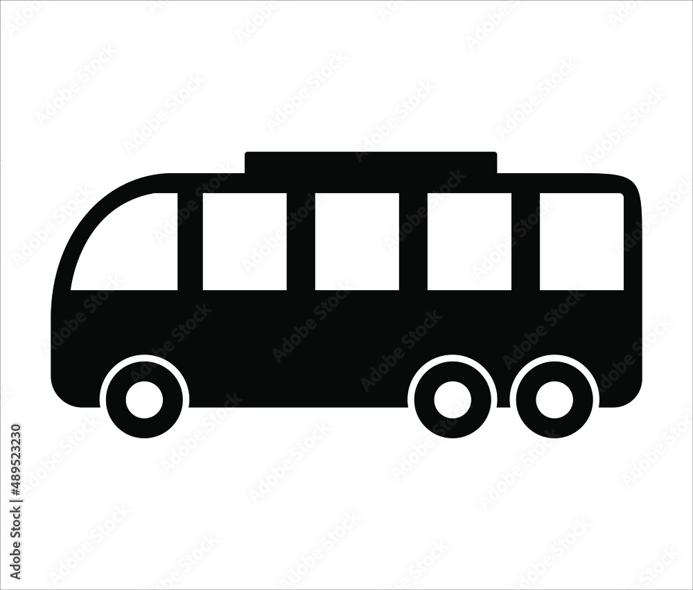 Flat black bus vector icon. Bus illustration with simple geometric shapes. 