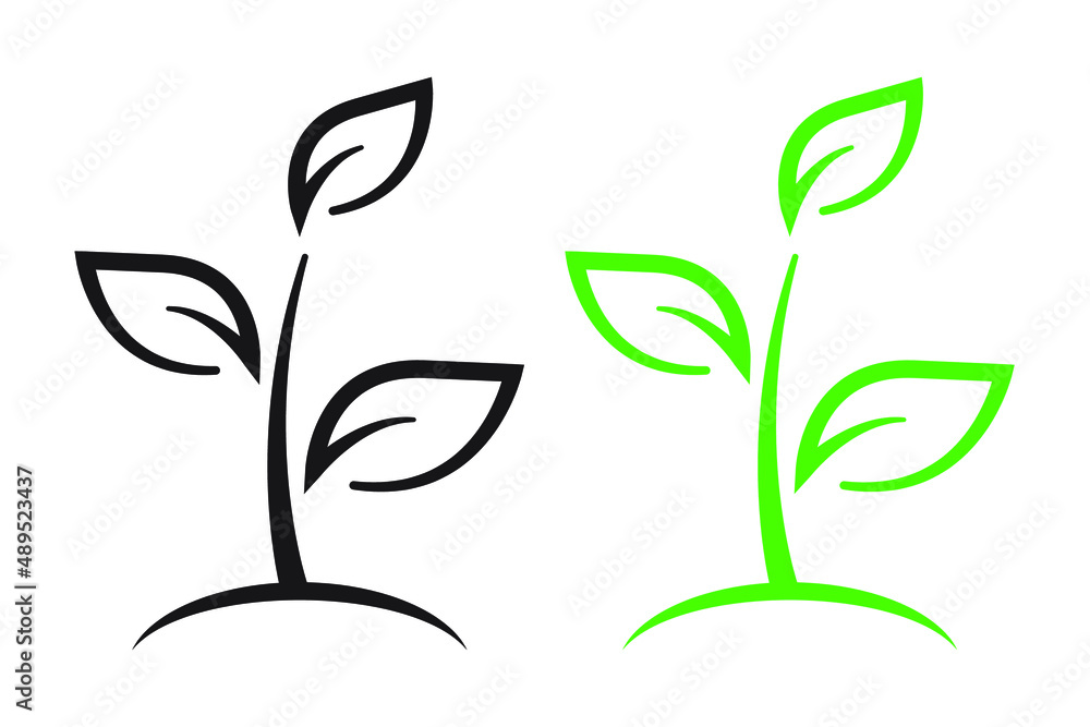 Leaves outline, vector line art icons. Leaves on branch black and white, green illustrations. Ecology, nature care, health, spa and beauty icon. Leaves outline, vector line art icons. Leaves on branch black and white, green illustrations. Ecology, nature care, health, spa and beauty icon.
