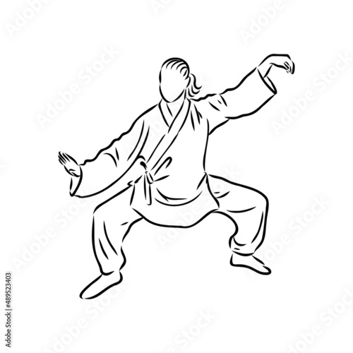 Vector illustration of a guy performing tai chi and qigong exercises