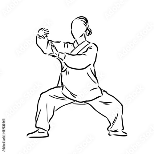 Vector illustration of a guy performing tai chi and qigong exercises © Elala 9161