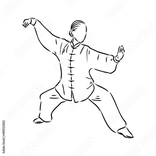 Vector illustration of a guy performing tai chi and qigong exercises photo
