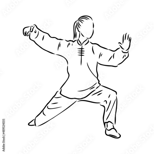 Vector illustration of a guy performing tai chi and qigong exercises