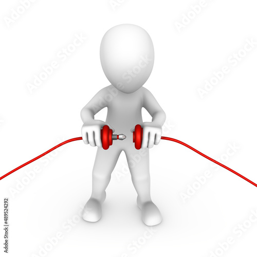 3d man conecting two red cables together photo