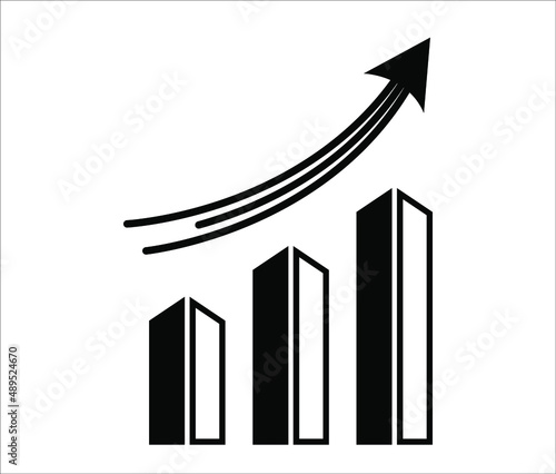 Upgoing statistics with arrow. Black and white vector diagram. Growing company, success icon photo