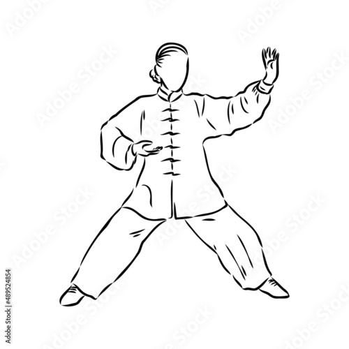Vector illustration of a guy performing tai chi and qigong exercises