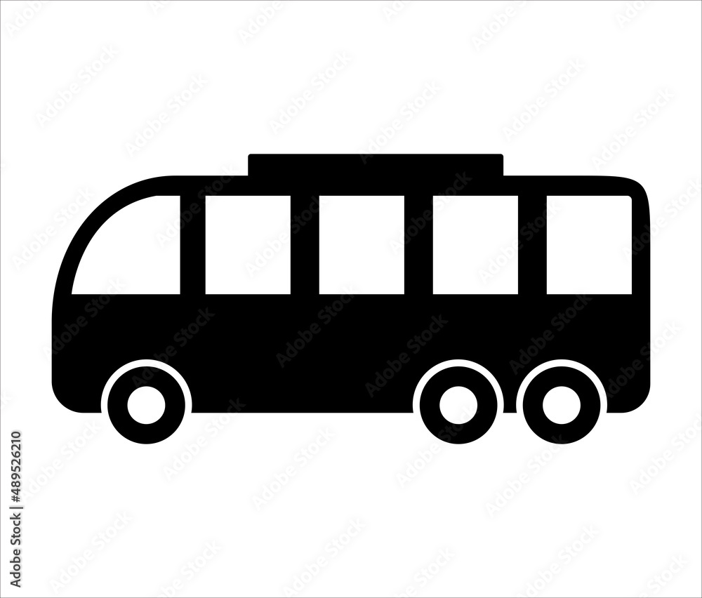 Flat black bus icon. Bus illustration with simple geometric shapes. 