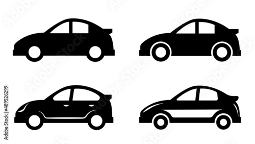 Car icon set. Black flat car illustrations isolated on white background. Automobile logo set.