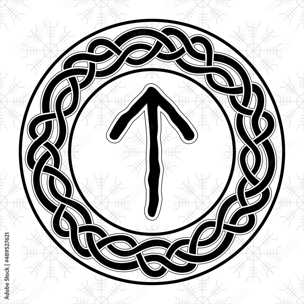 Twisted Rune Symbol Rune Teiwaz in a circle - an ancient Scandinavian symbol or sign ...