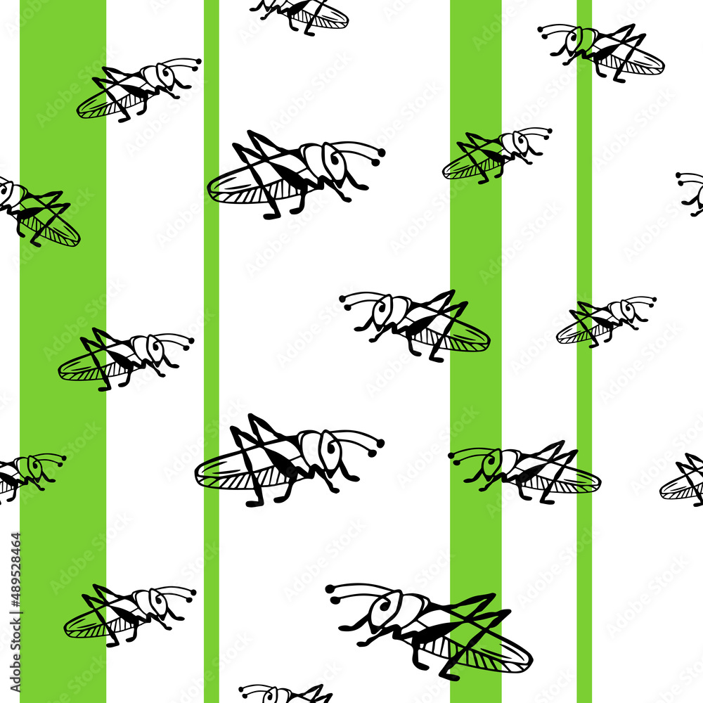 grasshopper, locust in the style of doodles, insect. Seamless pattern ...