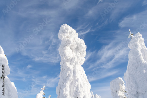 snow covered bridge over blue sky