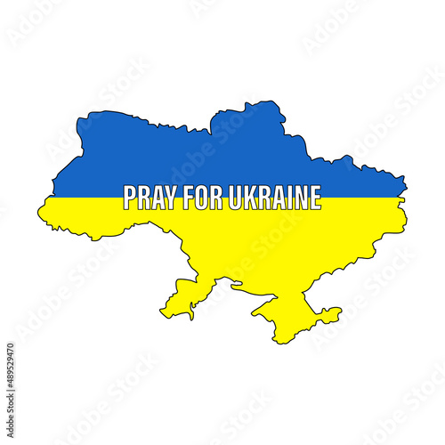 Pray for Ukraine concept illustration with national flag, map and text. Ukrainian map concept vector illustration. Pray For peace Stop the war against Ukraine. Suppory Ukraine. Vector illustration